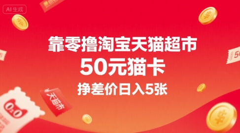 靠零撸淘宝天猫超市50元猫卡，挣差价日入5张-最全资源库