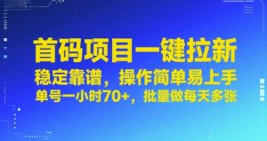 首码项目一键拉新，稳定靠谱，操作简单易上手，单号一小时70+，批量做每天多张【揭秘】-最全资源库