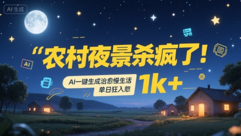 农村夜景杀疯了!AI一键生成治愈系慢生活,单日狂入1k+-最全资源库