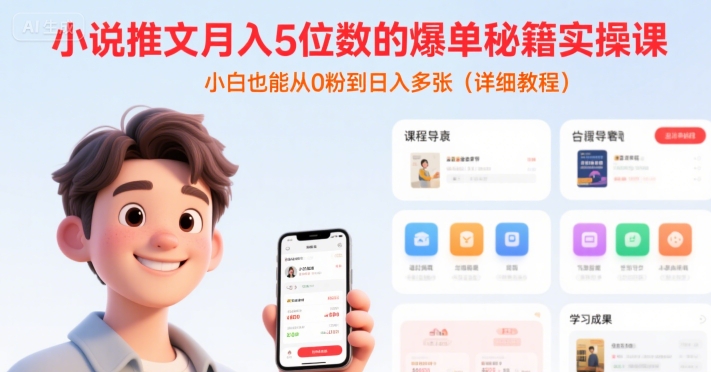 小说推文月入5位数的爆单秘籍实操课，，小白也能从0粉到日入多张(详细教程)-最全资源库