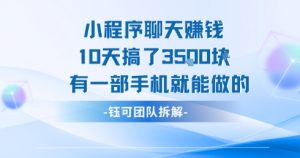 小程序聊天挣钱10天搞了3.5k，有一部手机就能做的-最全资源库