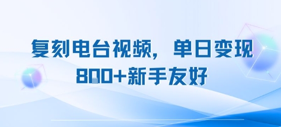 复刻电台视频，单日变现8张+新手友好，长期可做-最全资源库