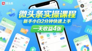 微头条实操课程，新手小白2分钟快速上手，一天收益4张-最全资源库