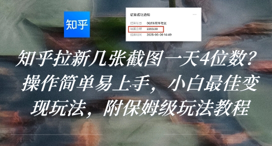 知乎拉新几张截图一天4位数?操作简单易上手,小白最佳变现玩法,附保姆级玩法教程-最全资源库