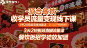 顶合餐饮-收学员流量变现线下课，3天2短视频直播流量课，餐饮板招学徒放加盟-最全资源库