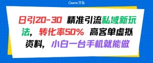 日引 20-30 精准引流私域新玩法,转化率50% 高客单虚拟资料,小白一台手机就能做-最全资源库