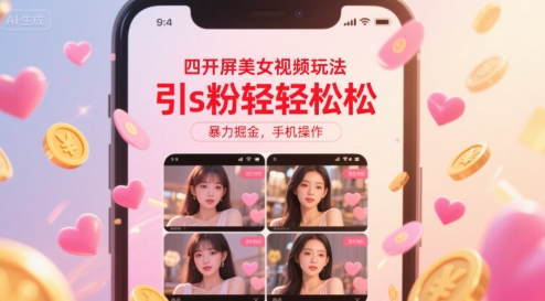 四开屏美女视频玩法，引s粉轻轻松松，暴力掘金，手机操作【揭秘】-最全资源库
