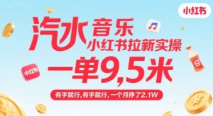 汽水音乐小红书拉新实操,,一单9.5米,有手就行,一个月挣了2.1W-最全资源库