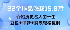 22个作品涨粉15.8W ，介绍历史名人的一生 ， 豆包+即梦+剪映轻松复制-最全资源库