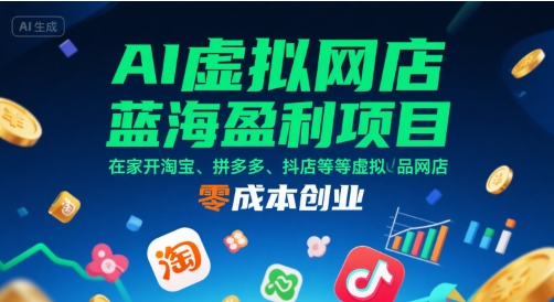 AI虚拟网店蓝海盈利项目,在家开淘宝、拼多多、抖店等虚拟品网店,零成本创业-最全资源库