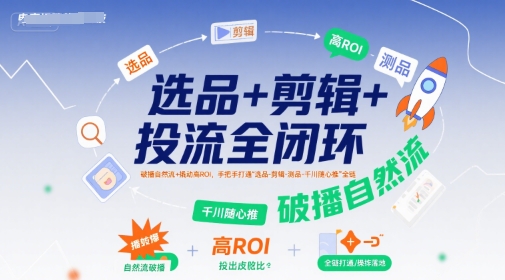 选品+剪辑+投流全闭环，破播自然流+撬动高ROI，手把手打通“选品-剪辑-测品-千川随心推”全链-最全资源库