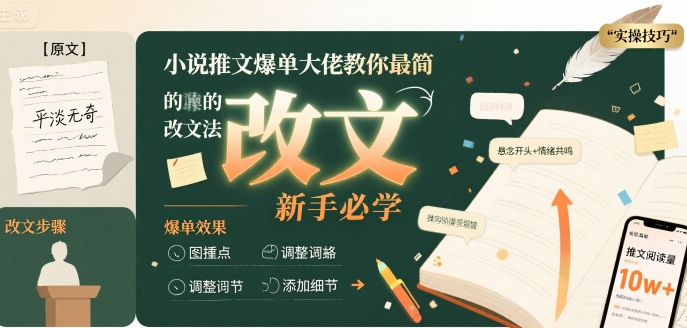 小说推文爆单大佬教你最简单的改文方法实操课,新手必学-最全资源库