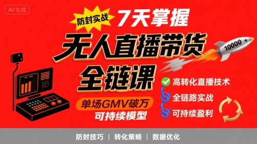 无人直播带货全链防封实战课，7天掌握高转化直播技术，实现单场GMV破万可持续模型-最全资源库