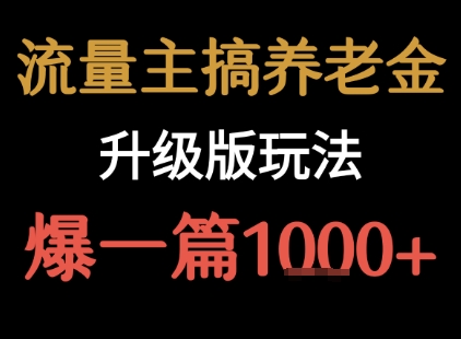 流量主之养老金升级版玩法 爆一篇收益1k+-最全资源库