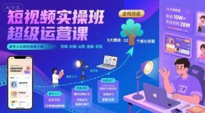 短视频实操班超级运营课，新手小白到短视频大神必修课程，剪辑-拍摄-运营-直播-变现-最全资源库