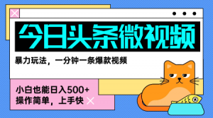 今日头条AI微视频玩法，最新前沿变现玩法拆解，零门槛，新手轻松日入5张-最全资源库