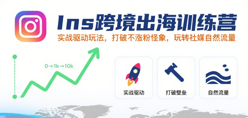 Ins跨境出海训练营，实战驱动玩法，打破不涨粉怪象，玩转社媒自然流量-最全资源库