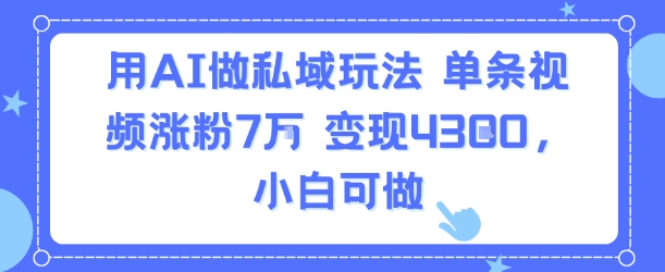用AI做私域玩法,单条视频涨粉7W变现4.3k,小白可做-最全资源库