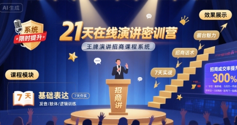 21天在线演讲密训营，王牌演讲招商课程系统-最全资源库