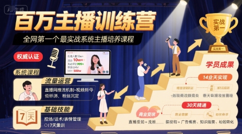 百万主播训练营,全网第一个最实战系统主播培养课程-最全资源库