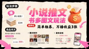 小说推文小红书多图文玩法，简单粗暴，万播收益3张-最全资源库