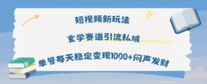 短视频新玩法玄学赛道引流私域单号每天稳定变现1k+闷声发财-最全资源库
