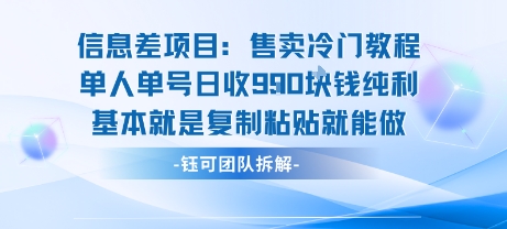 信息差项目：售卖冷门教程单人单号日收9张纯利基本就是复制粘贴就能做-最全资源库