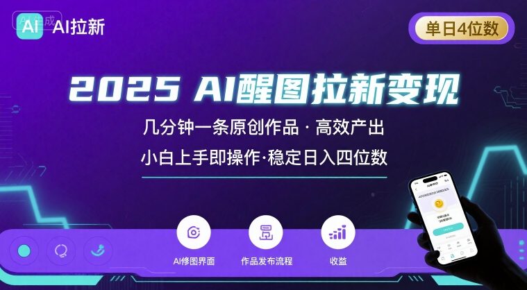 2025最强AI醒图拉新，几分钟一条原创作品，单日收入4位数，小白也能上手操作-最全资源库