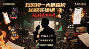短剧榜一大佬霸榜秘籍实操课，短剧爆单秘籍-最全资源库