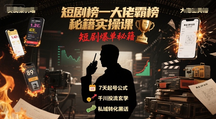 短剧榜一大佬霸榜秘籍实操课，短剧爆单秘籍-最全资源库