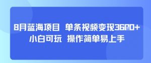 8月AI蓝海项目,单条视频变现1k+ 小白可玩 操作简单易上手-最全资源库