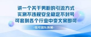 2025关于男粉的引流方式实测不违规安全稳定不封号可套到各个行业中变文案即可-最全资源库
