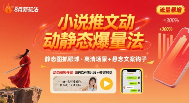 8月小说推文全新玩法,动静态图片+搭配小说文案爆量玩法-最全资源库