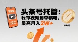 【头条号托管 】我存视频到草稿箱，你每天5分钟发布，最高月入2W+【揭秘】-最全资源库