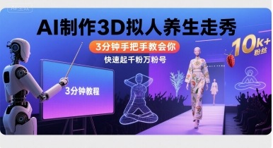 Ai制作3D拟人养生走秀,3分钟手把手教会你,快速起千粉万粉号-最全资源库