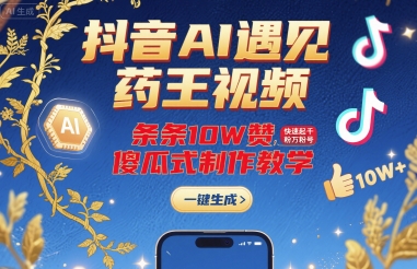 抖音AI遇见药王视频，条条10W赞，快速起千粉万粉号，傻瓜式制作教学-最全资源库