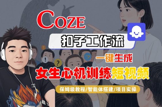 COZE扣子工作流一键生成女生心机训练短视频,保姆级教程-智能体搭建-项目实操-最全资源库