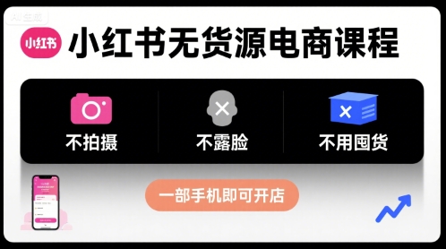 小红书无货源电商课程,不拍摄不露脸不用囤货,一部手机即可开店-最全资源库