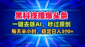 黑科技撸爆头条，一键去除AI，秒过原创，每天半小时，稳定日入3张+【揭秘】-最全资源库