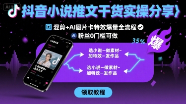 抖音小说推文干货实操分享，混剪+AI图片卡特效爆量全流程，0粉丝0门槛可做-最全资源库