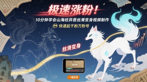 极速涨粉！10分钟学会山海经异兽丝滑变身视频制作，快速起千粉万粉号-最全资源库