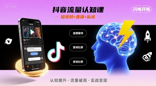 抖音流量认知课,短视频+直播+私域,认知提升,闪电开悟-最全资源库
