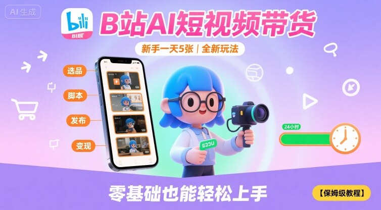 B站AI短视频带货,新手一天5张,全新玩法【保姆级教程】-最全资源库