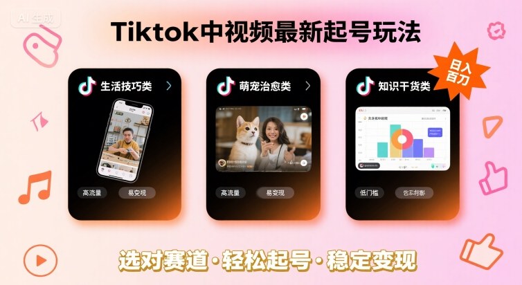 Tiktok中视频最新起号玩法，想要日入百刀，做好这几个赛道就可以了-最全资源库