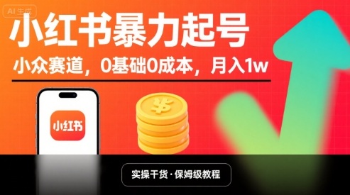 小红书暴力起号,小众赛道,0基础0成本,月入1w-最全资源库