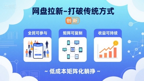 网盘拉新-打破传统方式，低成本矩阵化躺挣，全民可参与、矩阵可复制、收益可持续【揭秘】-最全资源库