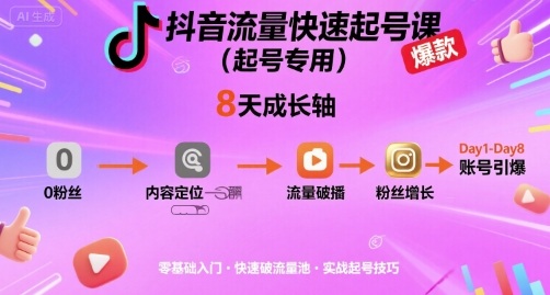 抖音流量快速起号课(起号专用),8天带你做爆自己的账号-最全资源库
