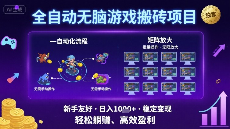 全自动无脑游戏搬砖项目,独家玩法,可批量矩阵无限放大,新手也能轻松日入1k+【揭秘】-最全资源库