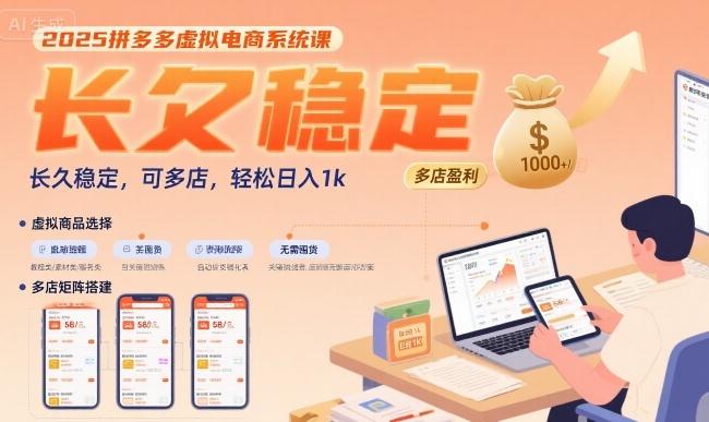 2025拼多多虚拟电商系统课,长久稳定,可多店,轻松日入1k-最全资源库
