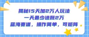 揭秘15天加2W人玩法,一天最少2万进账,蓝海赛道,操作简单,可矩阵-最全资源库